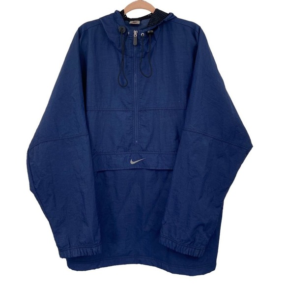 Nike Other - Vintage Nike Windbreaker‎ Anorak Half Zip Hooded Jacket Navy Blue Mens XL 90s